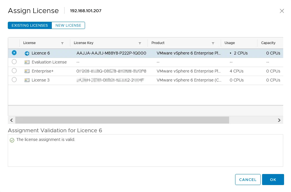 Viewing ESXi licenses managed by vCenter Server 6