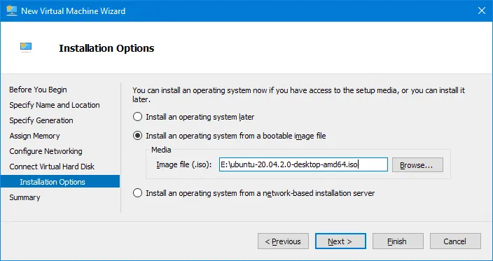 Selecting the installation image of Ubuntu 20.04