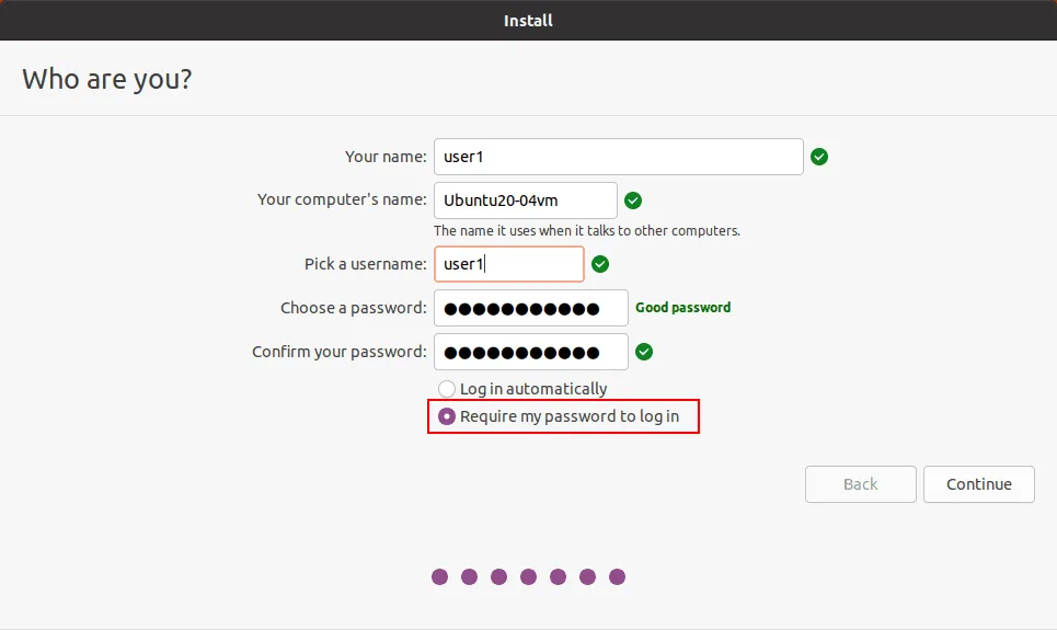 You should require your password to log in when installing Ubuntu on Hyper-V