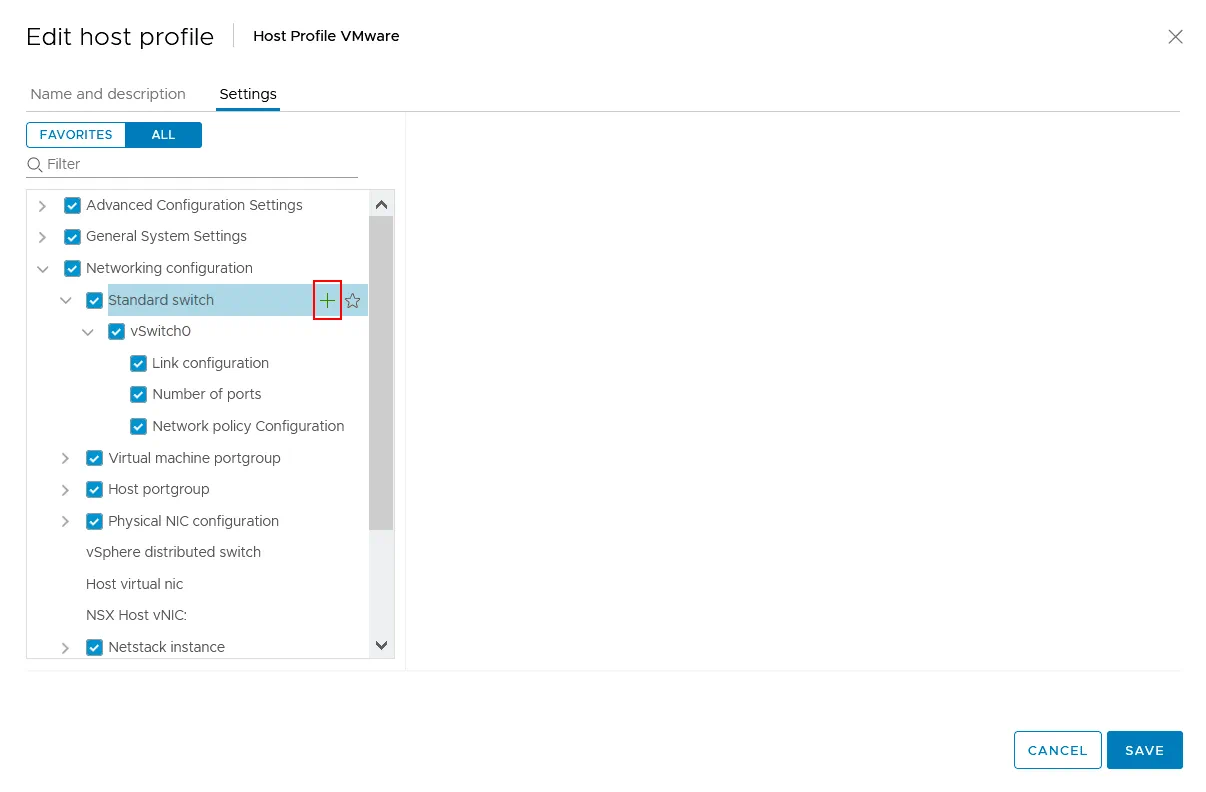 Adding a new virtual switch to configuration of the host profile
