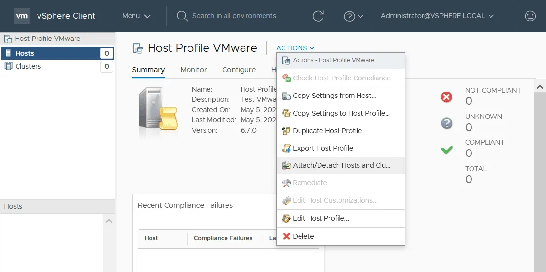 Attaching a VMware host profile to an ESXi host