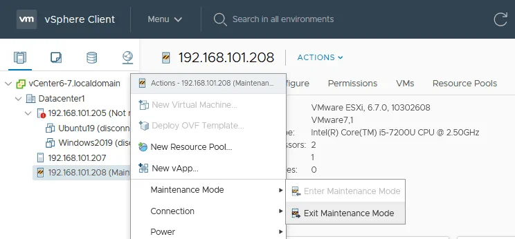 Exiting the maintenance mode