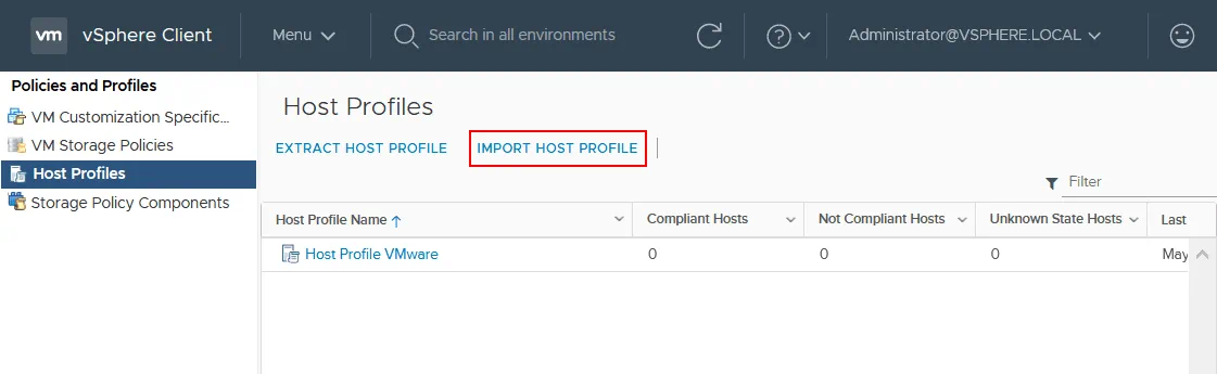 How to import a VMware host profile