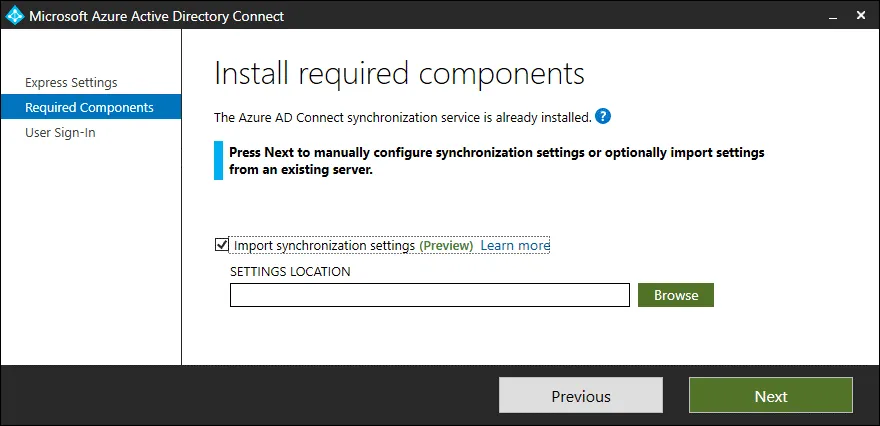 AD sync Office 365 – importing synchronization settings to Azure AD Connect