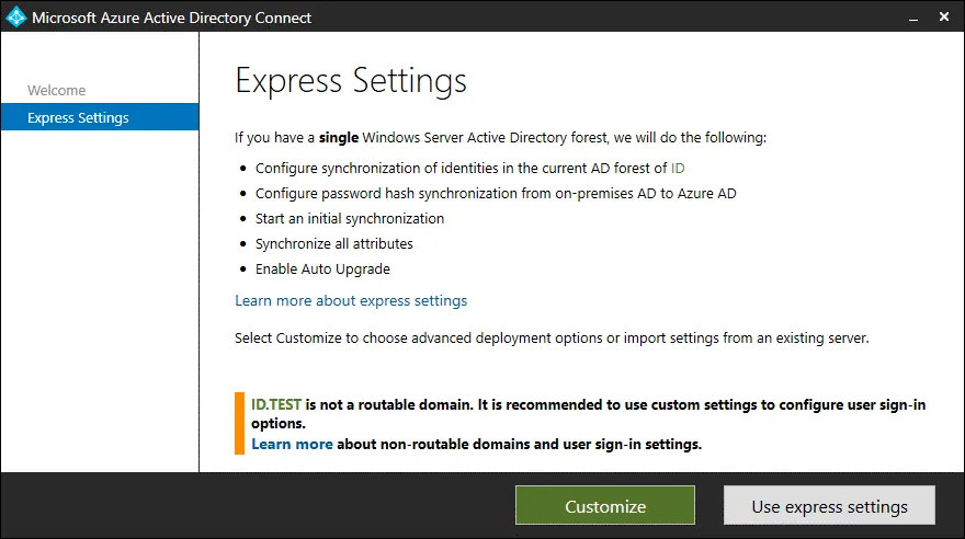 AD sync Office 365 – selecting custom settings