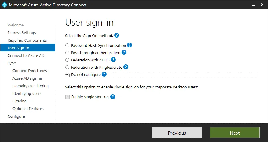 AD sync Office 365 – user sign-in options