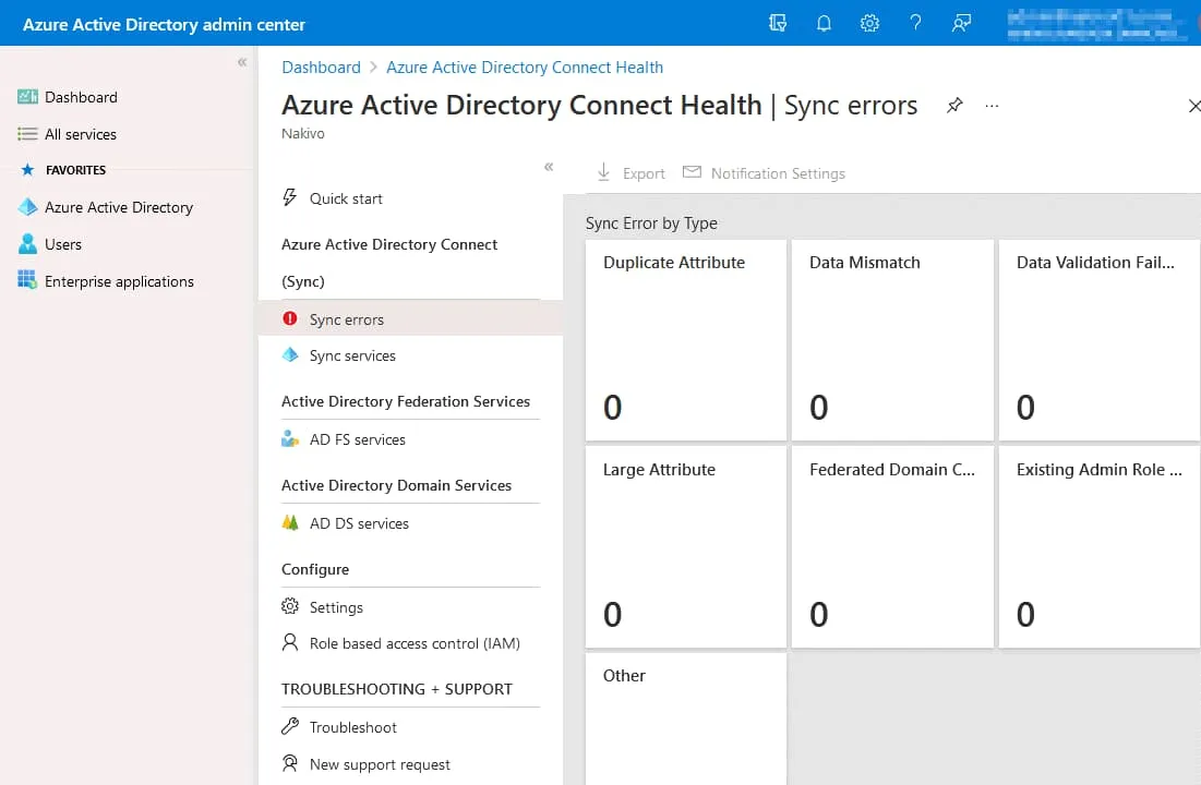 Checking Azure Active Directory Connect health