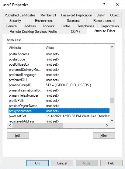 Editing proxy addresses in user properties to configure Office 365 AD sync