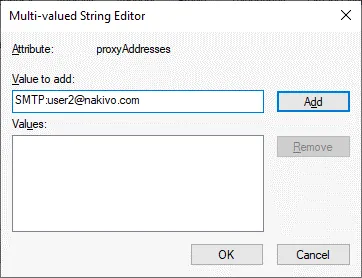 Editing the proxyAddresses attribute in domain user properties