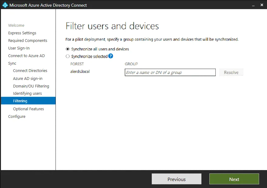 Filtering users and devices
