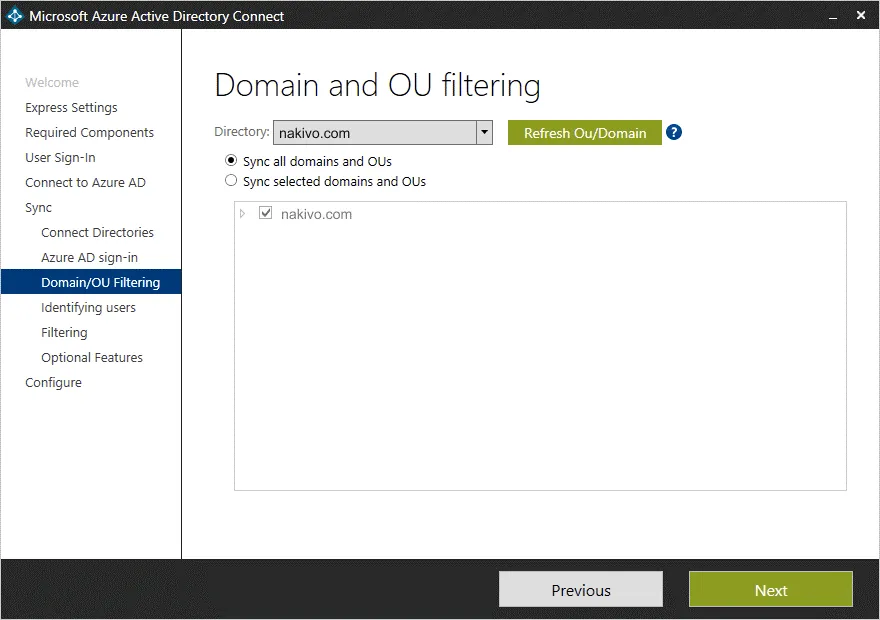 How to sync Office 365 with AD – configuring domain and OU filtering options