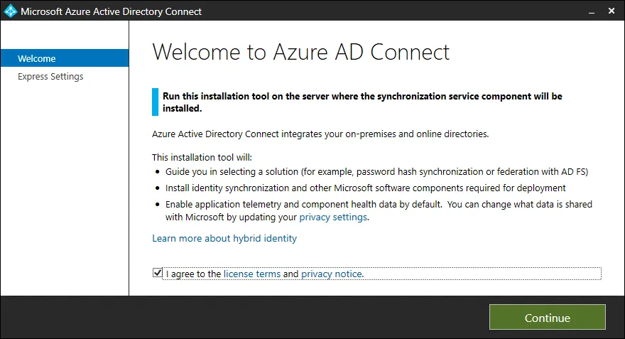 Installing Azure AD Connect to sync Office 365 with AD