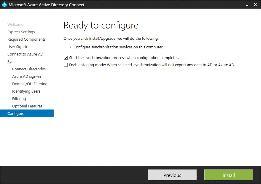 Office 365 AD sync – Azure AD Connect is ready to configure