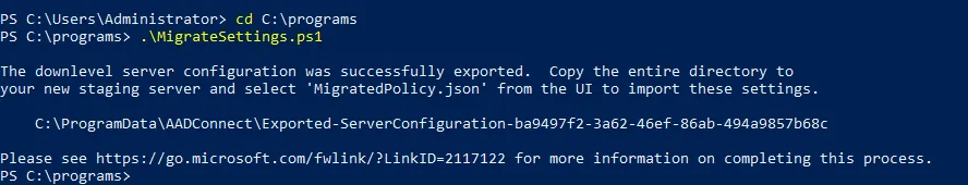 Running a PowerShell script to export Office 365 AD sync settings from Azure AD Connect