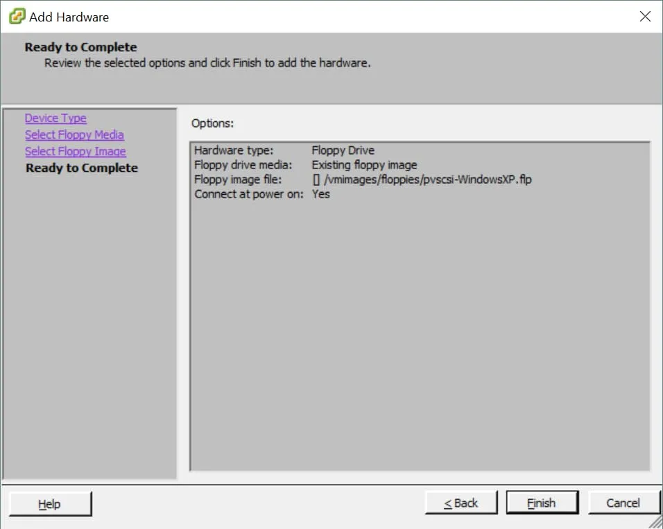 Add Hardware Wizard, Ready to Complete tab