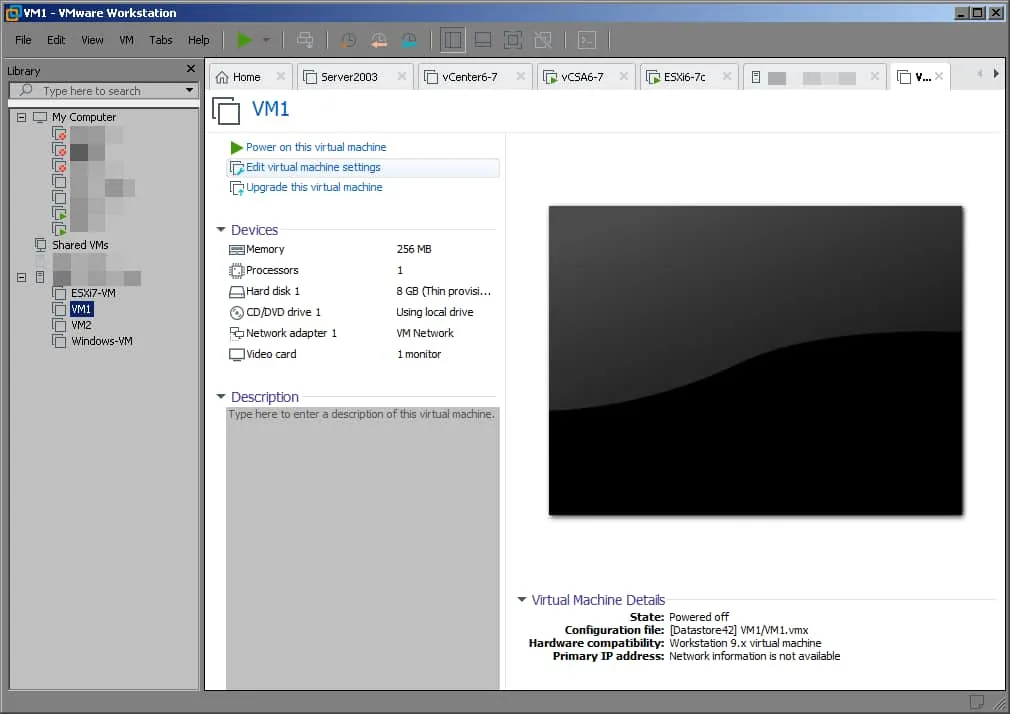 VMware Workstation home screen