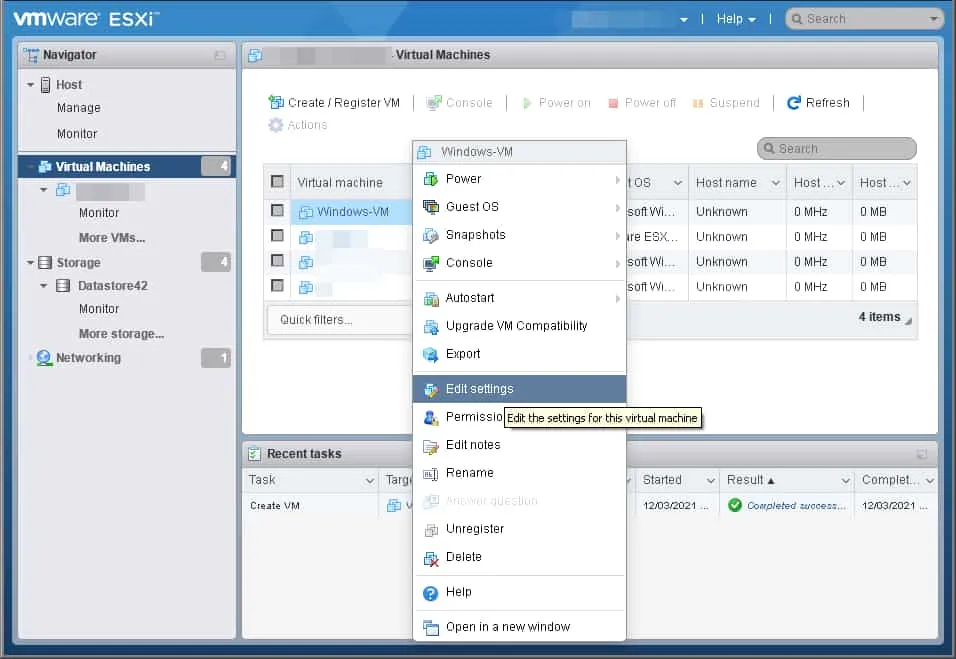 Virtual Machines Edit Settings