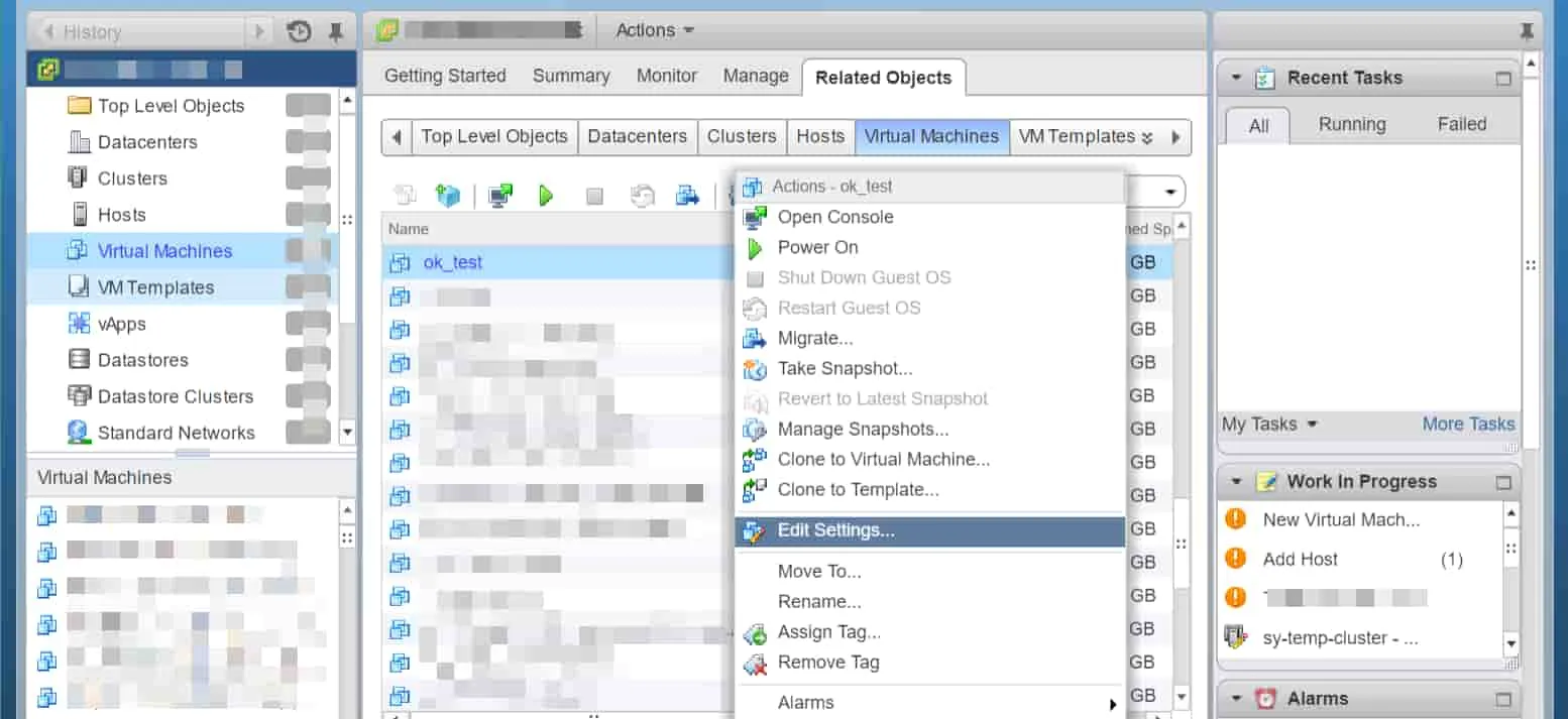 Virtual Machines tab in vSphere Web Client