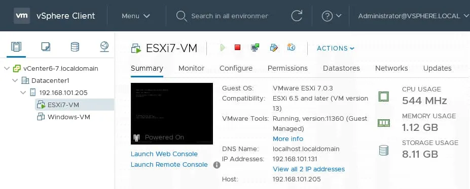 A new ESXi VM is ready to configure VMware nested virtualization