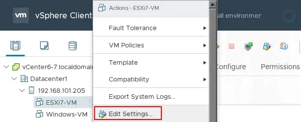 Editing VM settings