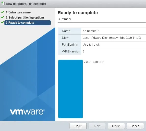 Finishing creating a new datastore