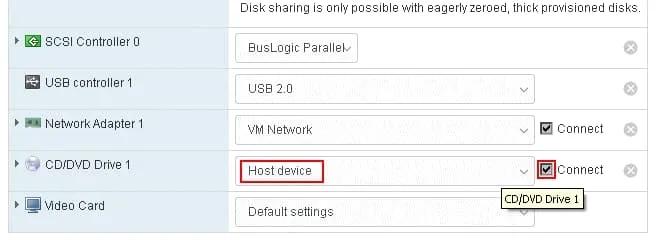 Selecting a DVD device with the OS installation image