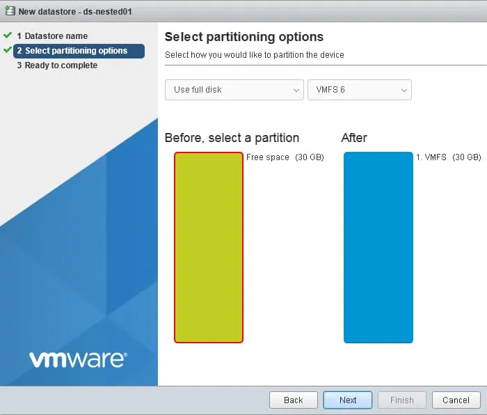 Selecting datastore partitioning options