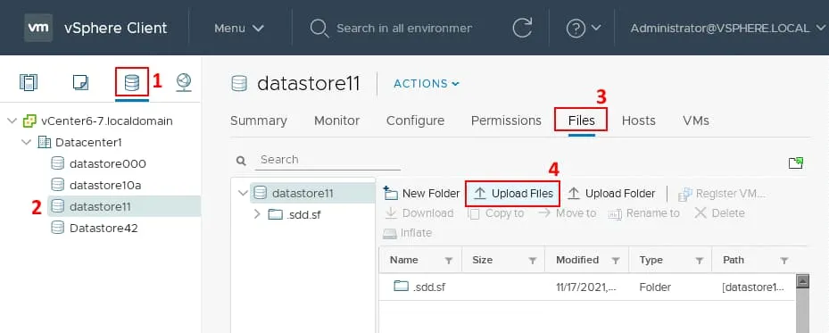 Uploading the ESXi ISO image to the datastore of the VMware hypervisor (ESXi)