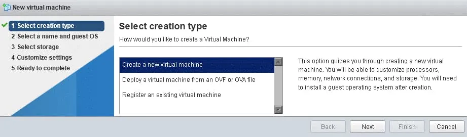 VMware nested virtualization – creating a new nested VM