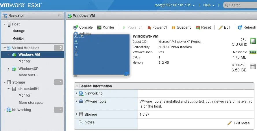 VMware nested virtualization – deploying a nested VM on ESXi is finished