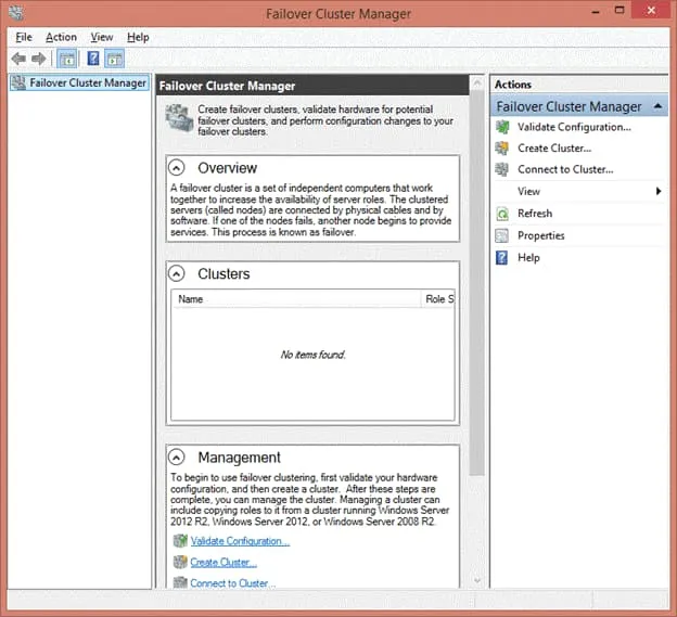 Failover Cluster Manager interface