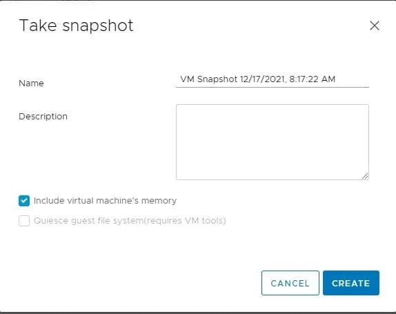 Include virtual machine’s memory