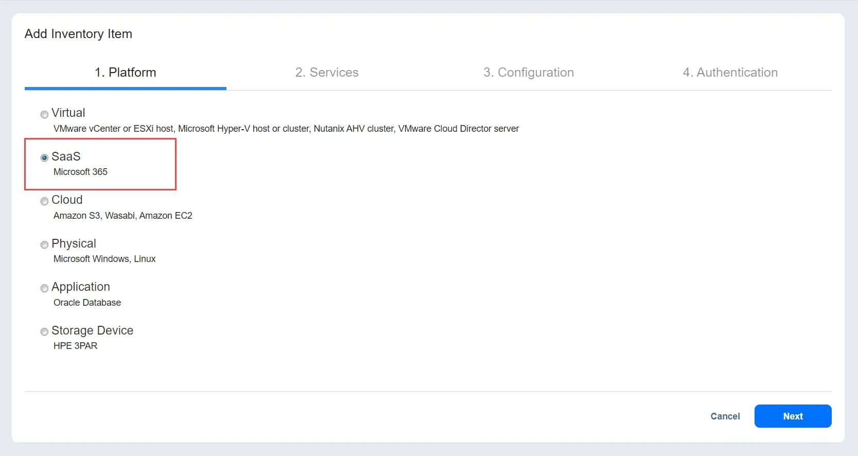 add saas inventory item