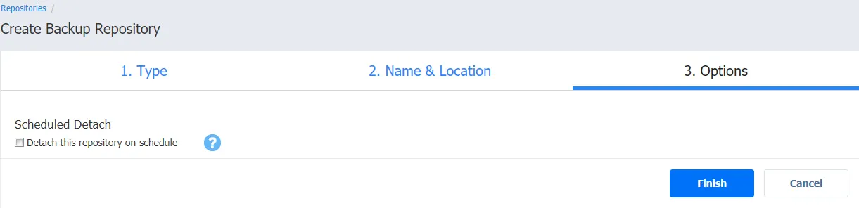 options page of the create a backup repository wizard