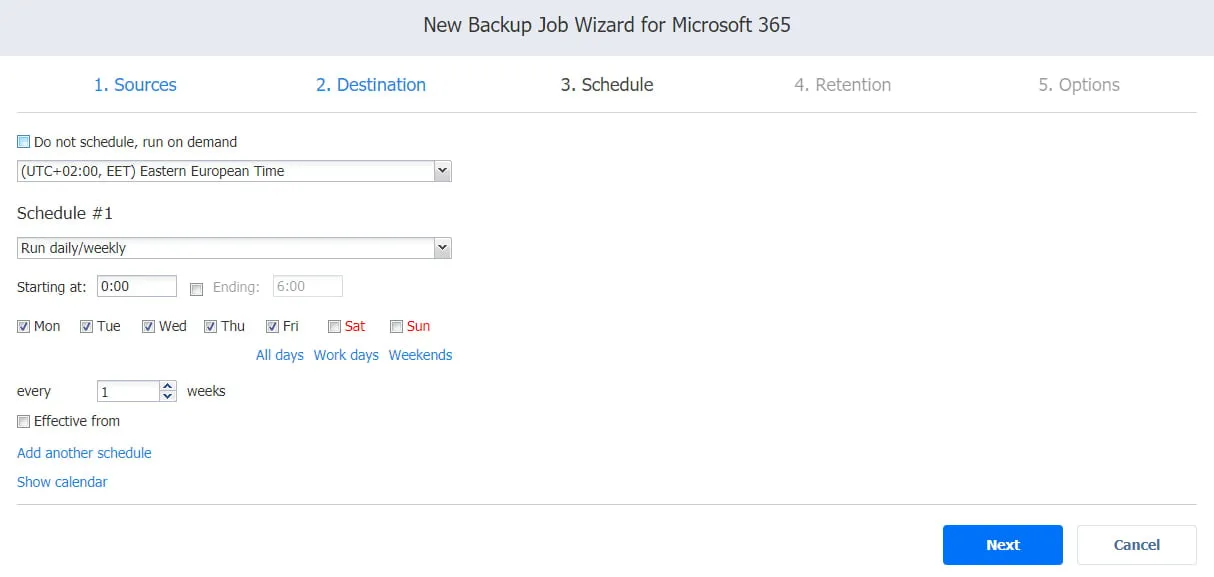 schedule page in the backup job wizard