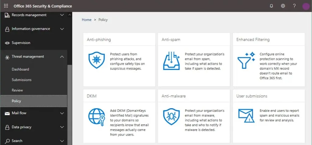 Managing policies for Office 365 Advanced Threat Protection
