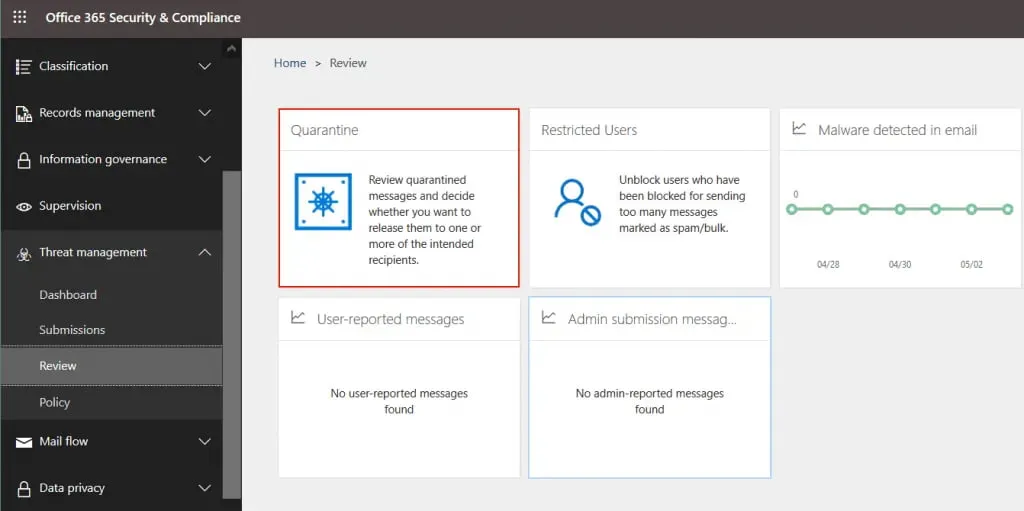 Office 365 Advanced Threat Protection – reviewing quarantine