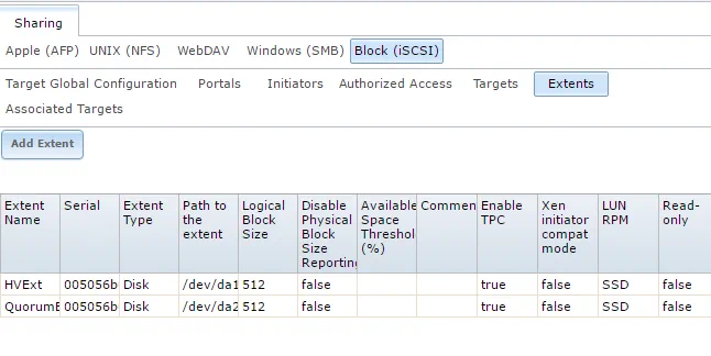 Adding Extents in FreeNAS