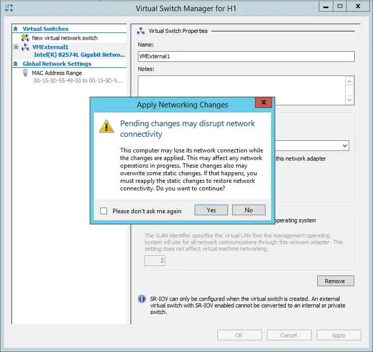 Applying networking changes