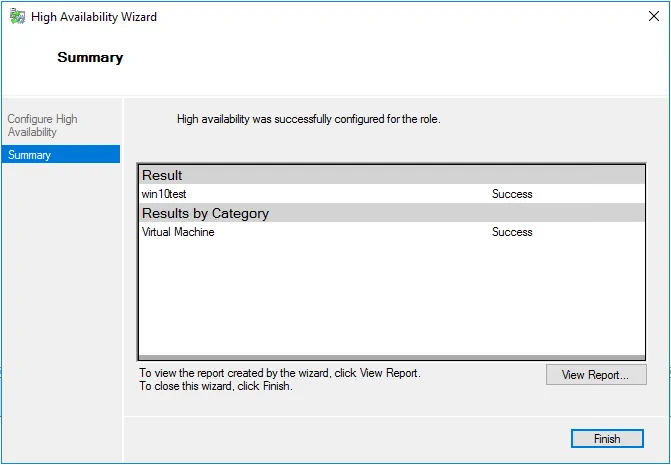 Checking High Availability for Hyper-V failover clustering