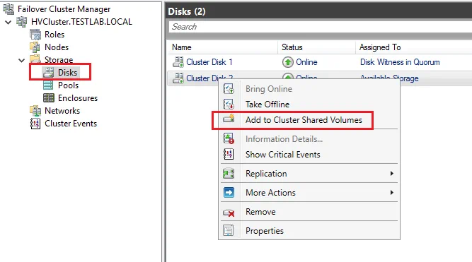 Configuring Hyper-V cluster shared storage
