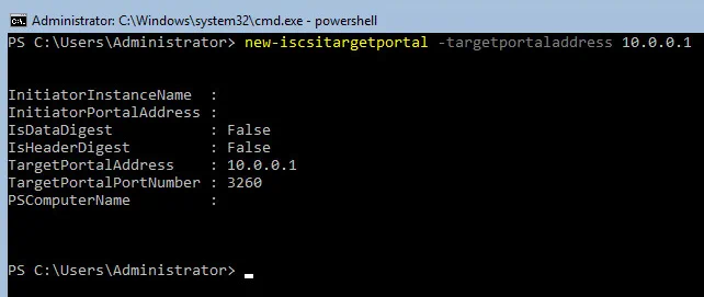 Configuring Hyper-V cluster storage – adding the iSCSI portal address