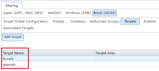 Configuring iSCSI targets for a witness and Hyper-V cluster shared volume