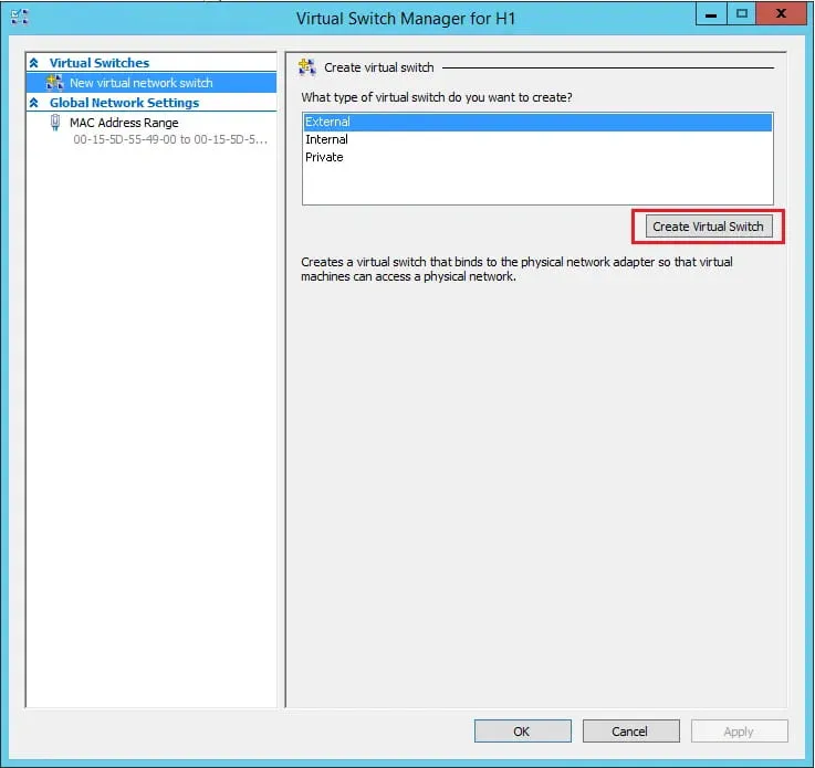 Creating an external virtual switch