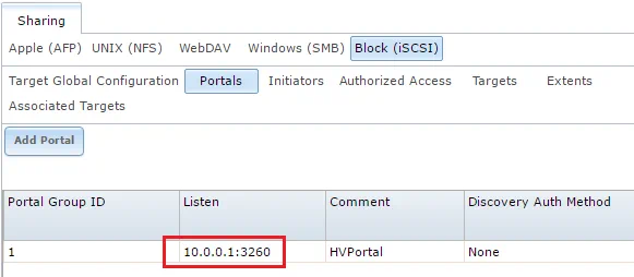 Creating an iSCSI Portal on FreeNAS