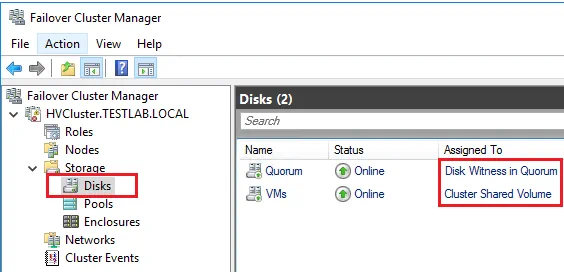 Hyper-V cluster storage is configured