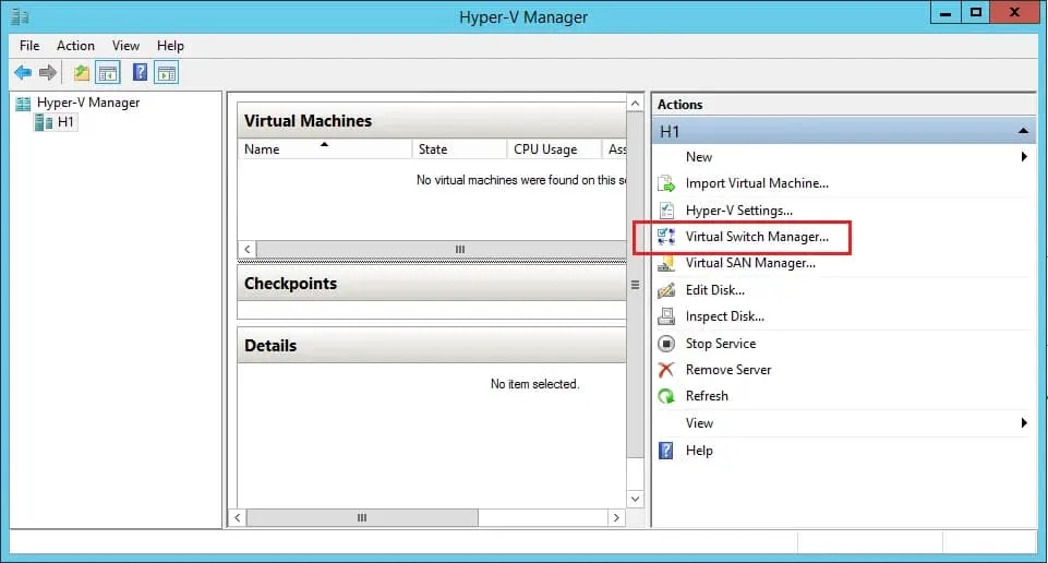 Opening the virtual switch manager