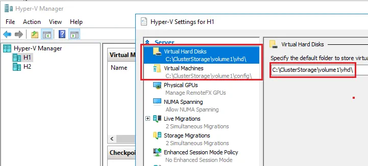 Selecting Hyper-V cluster storage to store VM data