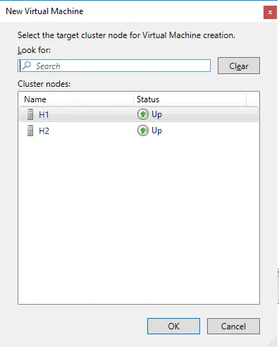 Selecting a cluster node to create a new Hyper-V VM