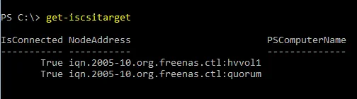 Verifying whether iSCSI targets have been added for Hyper-V cluster storage